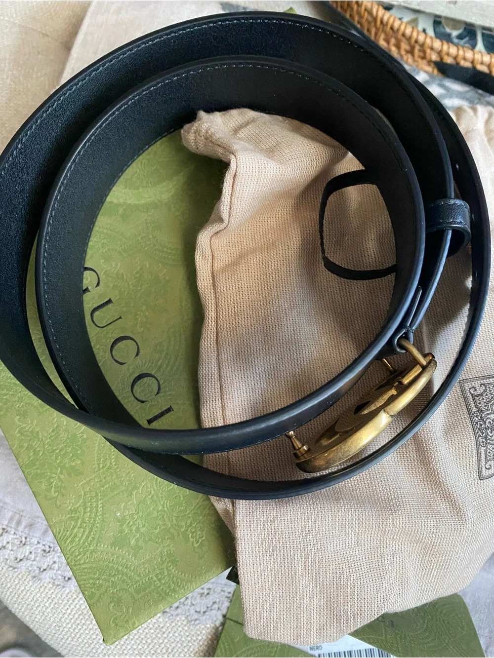 Gucci Black Leather Belt with Gold-Tone Double G Accent